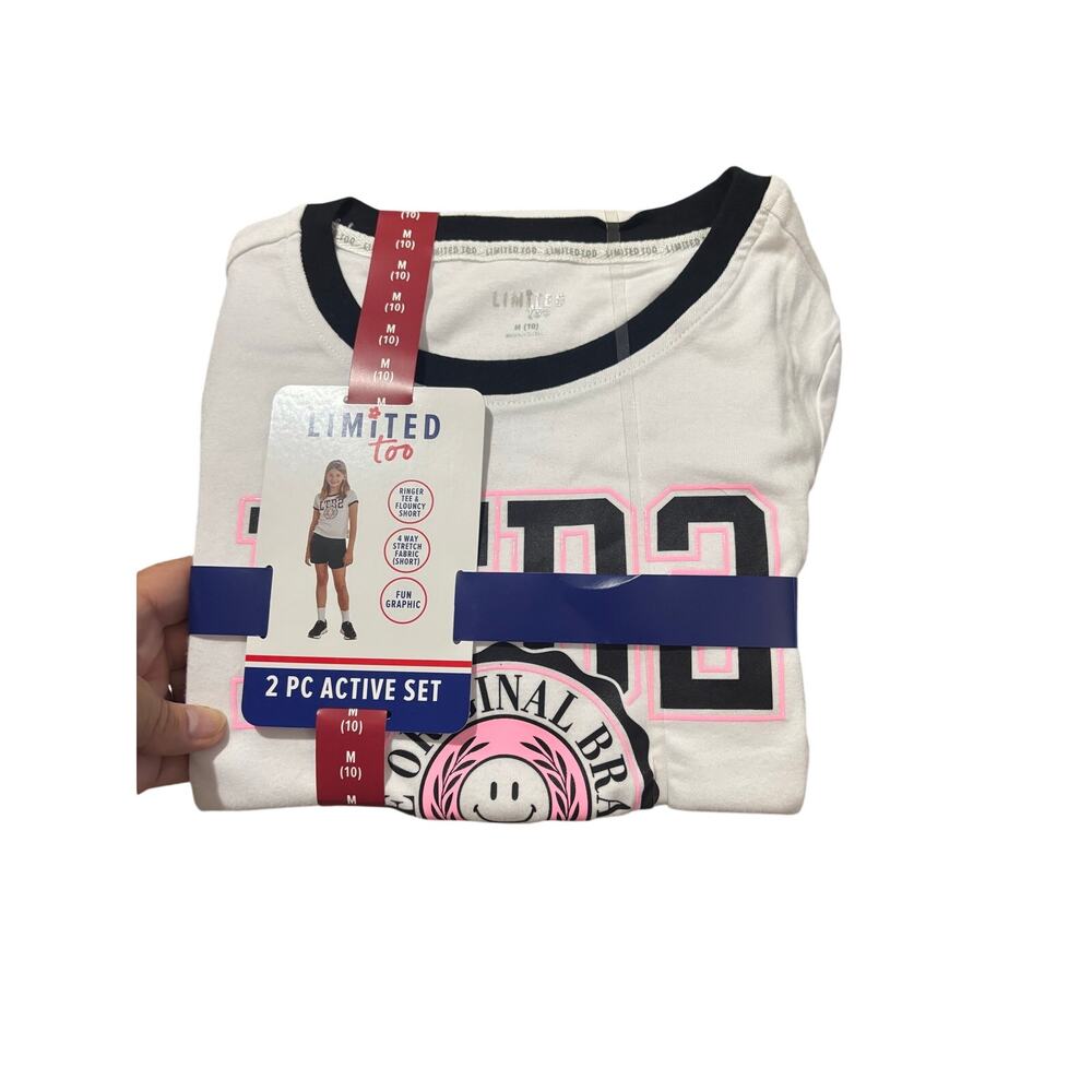 Limited Too M 10 t shirt and shorts set grey and black w/ pink accents nwt